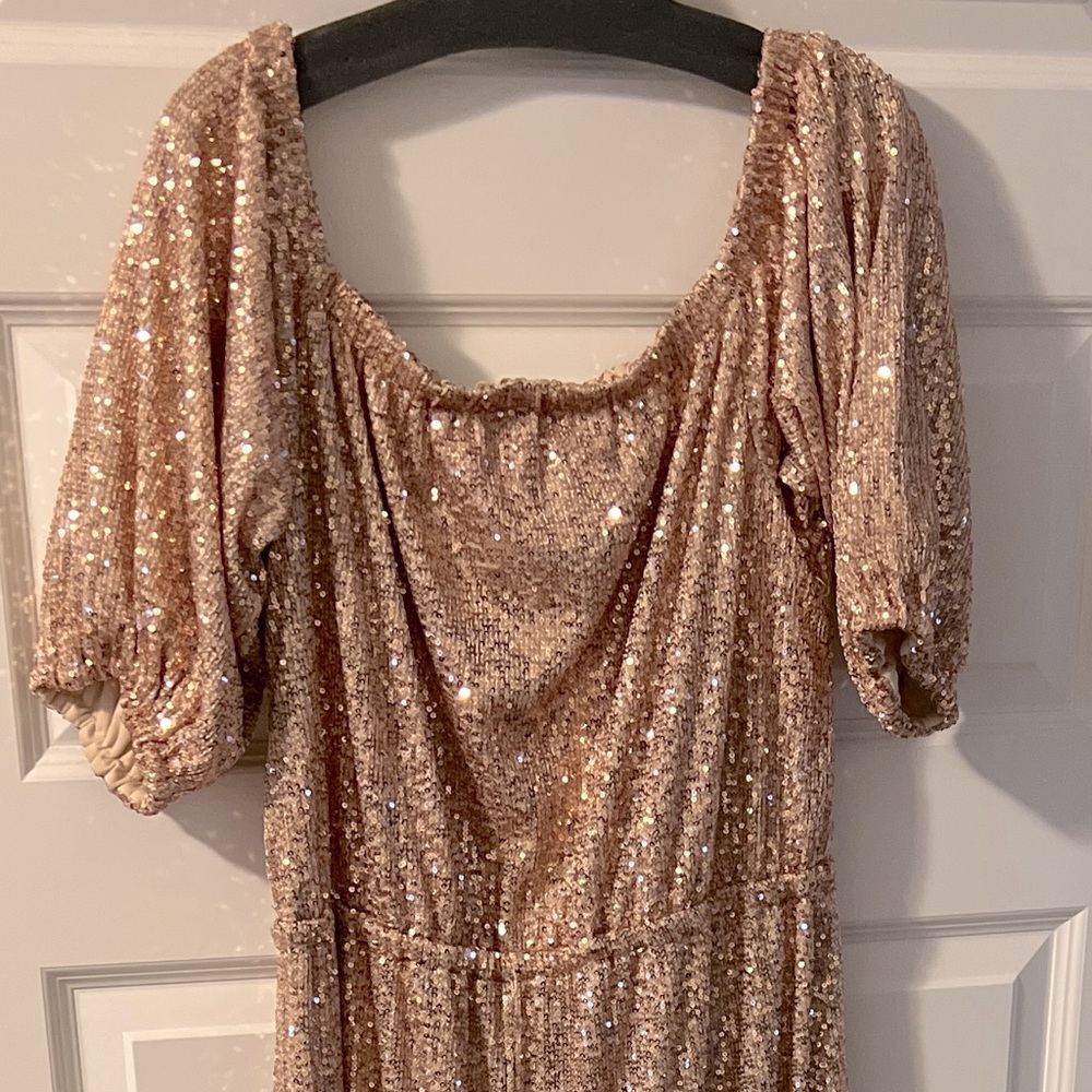 Full sequence jumpsuit in rose gold